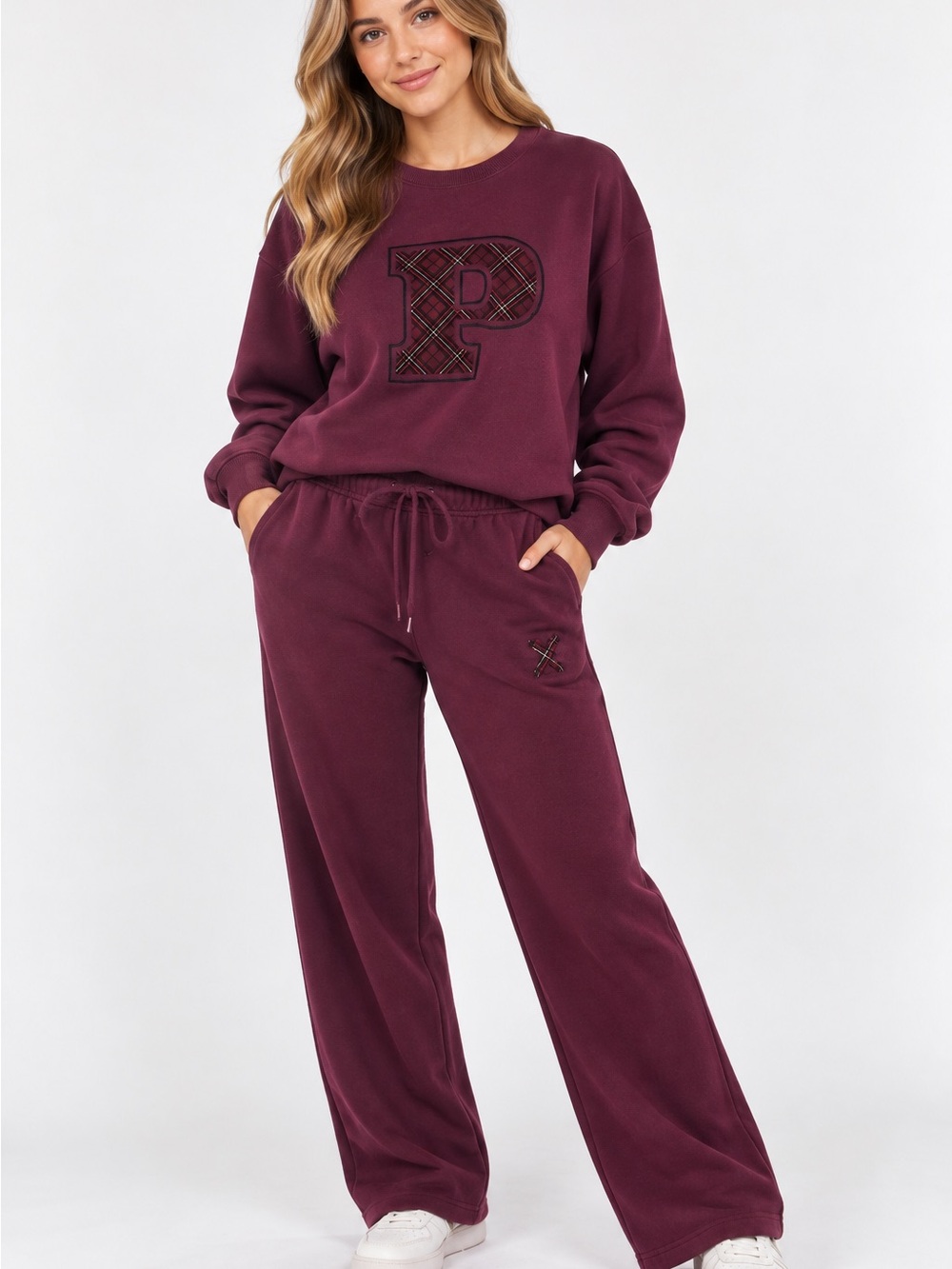 PINK Victoria's Secret Burgundy Wide-Leg Track Pants Size L